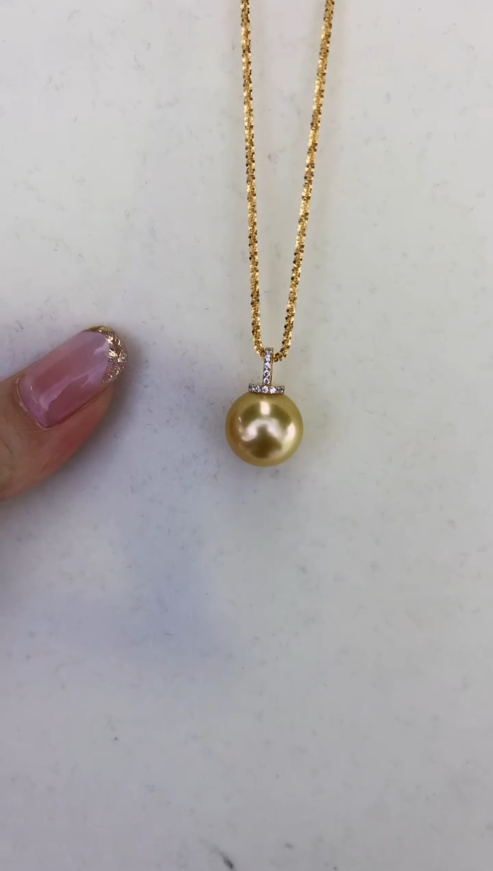 18K金镶嵌DA海水珍珠金珠奶嘴扣吊坠13-14MM  x121