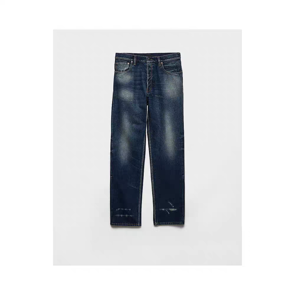 客订拉达水洗猫抓质感直筒牛仔裤