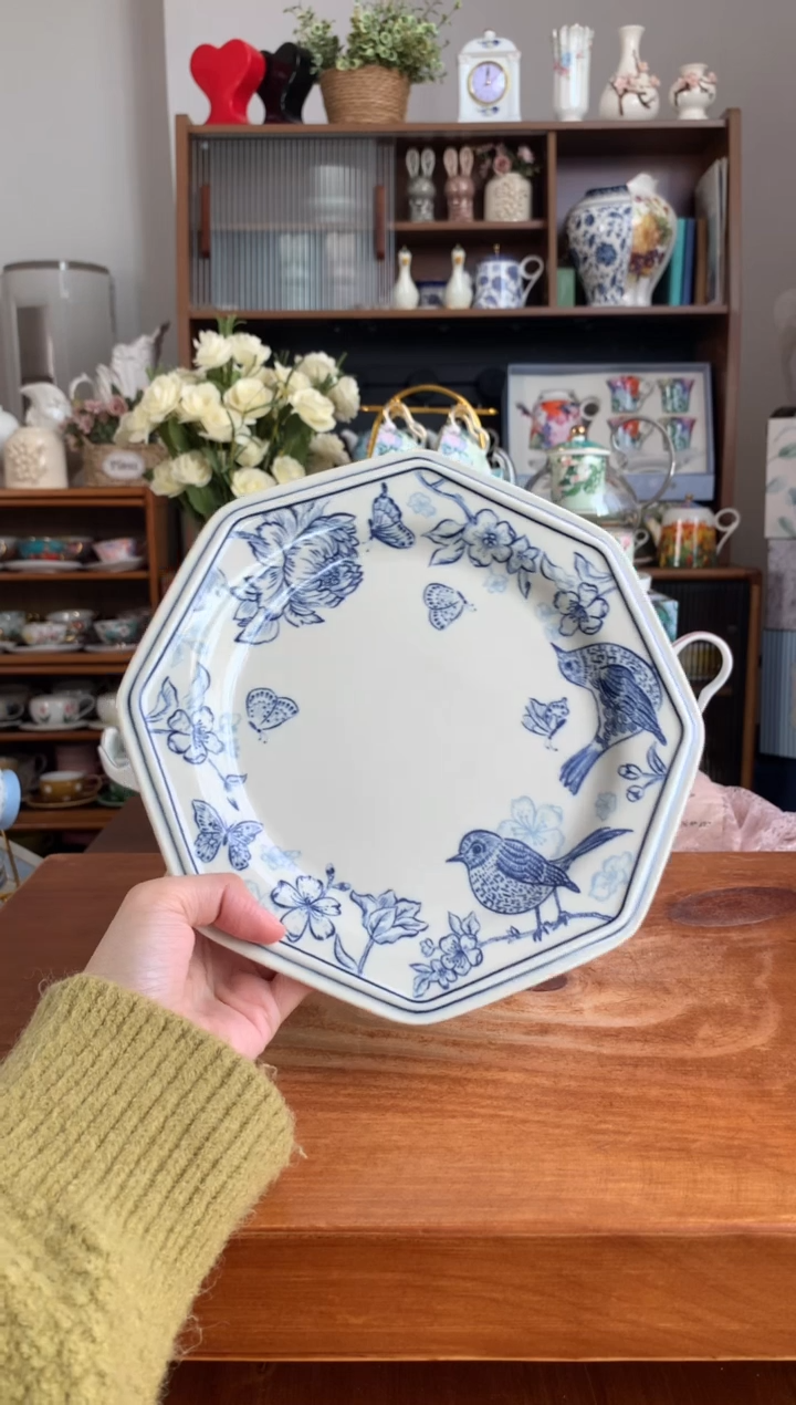 陶瓷复古青鸟八角盘