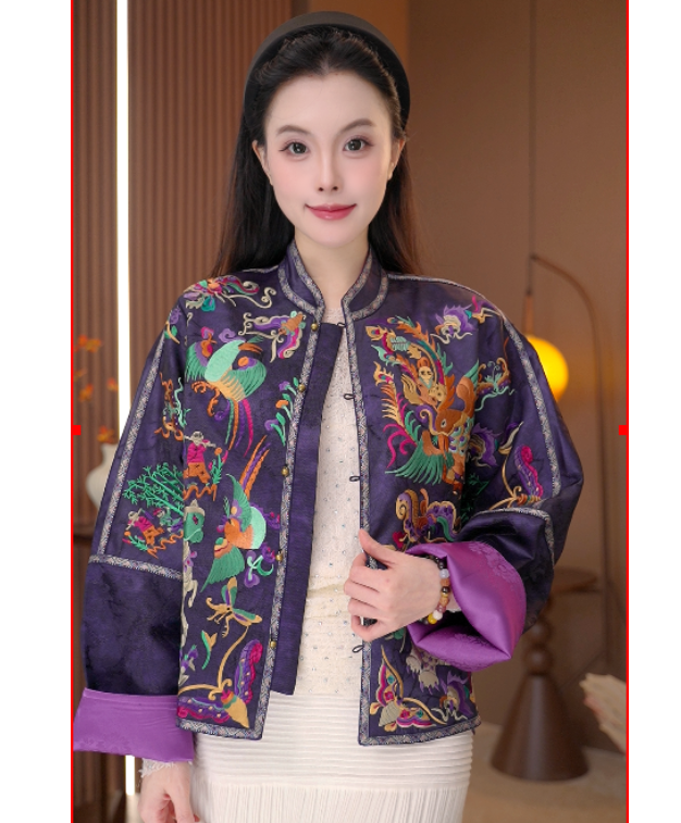 [紫鸢]新款重工刺绣苗绣国风百搭外套H6082  412妮妮