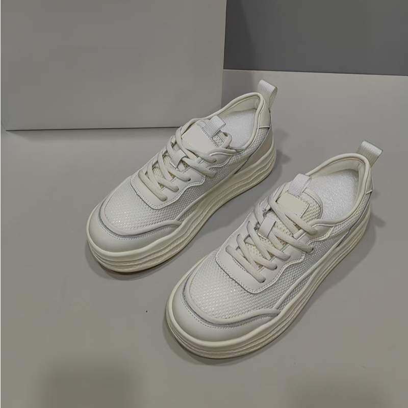 宝丫轻奢  女式时髦百搭网面拼接系带厚底小白鞋休闲鞋K2713