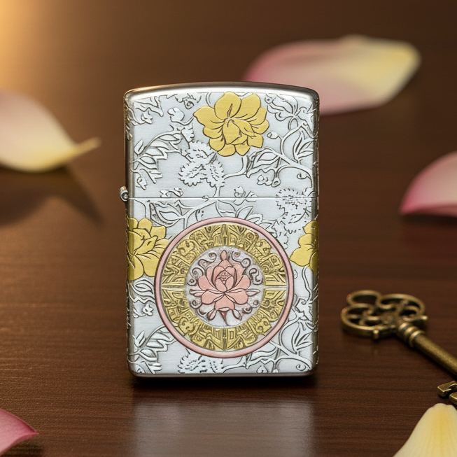 22二代富贵牡丹砂轮打火机【全新机无煤-油】