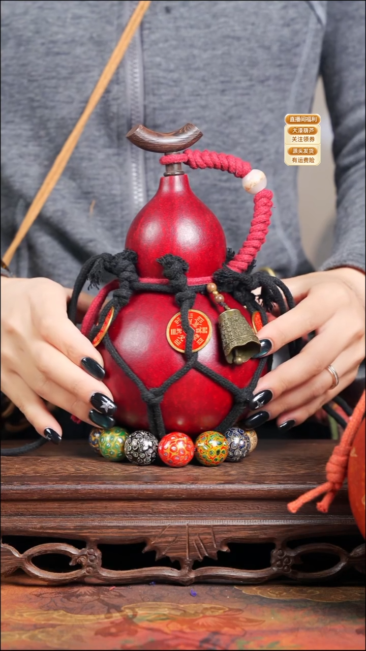 WA23大漆雕刻酒葫芦-不包手串及旋转底座