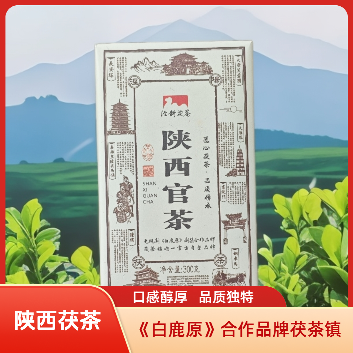 陕西特产茯茶镇陕西官茶300克泾新茯茶，泾阳金花茯砖茶