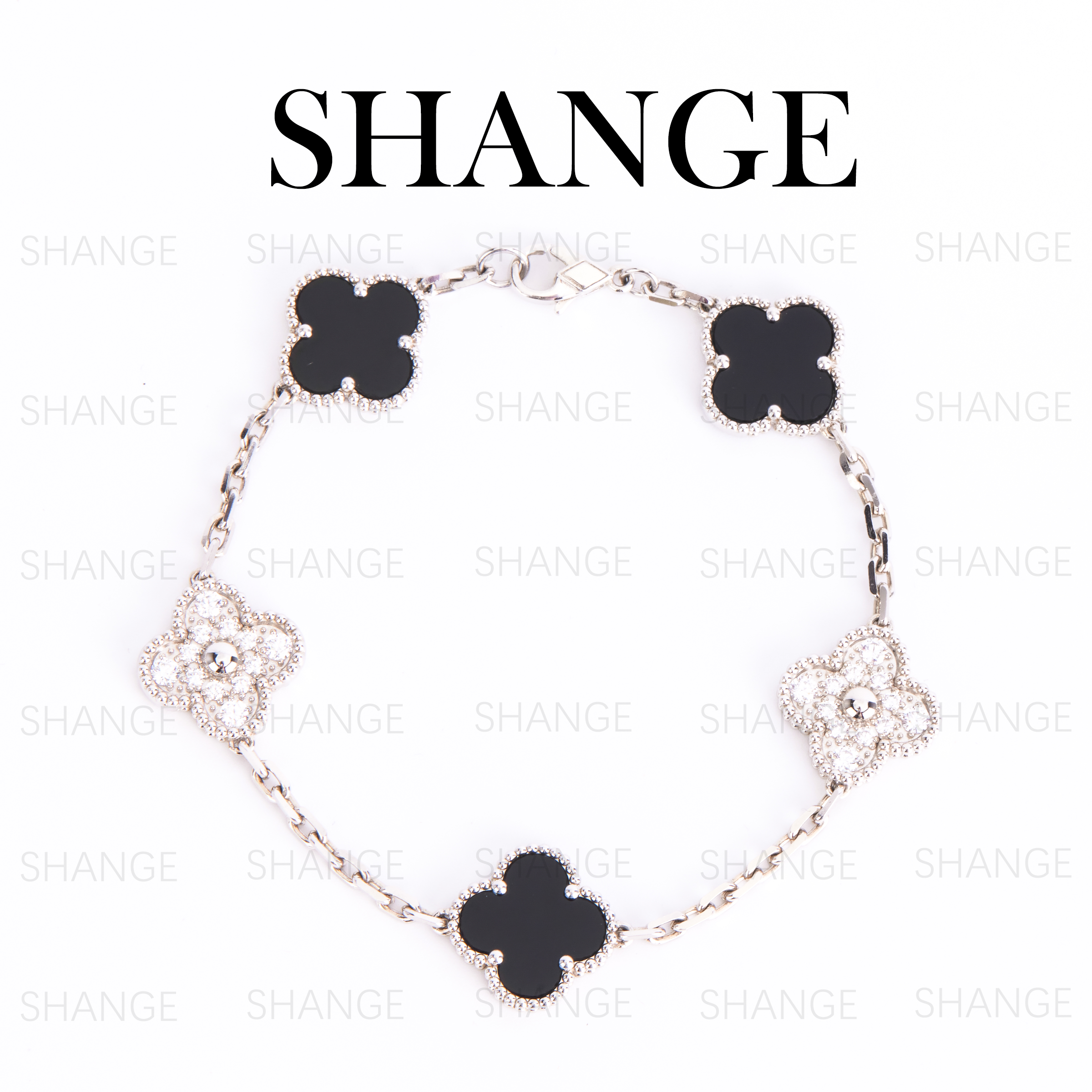 925银合成锆石手链 四叶草五花轻奢手链气质爆款百搭时尚首饰