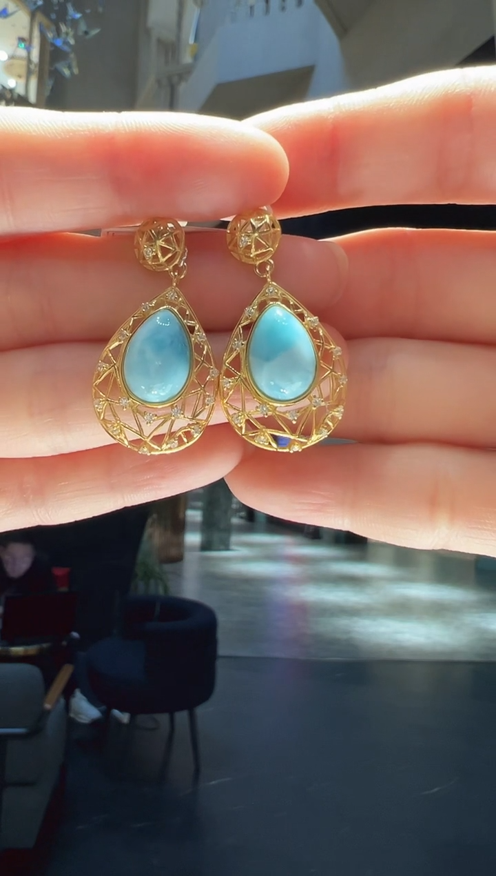 【闪购商品】针钠钙石（海纹石）颈饰银S925镶嵌18】耳饰