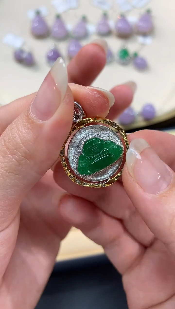 【闪购商品】翡翠吊坠(不含链)18K金镶嵌A152|6980