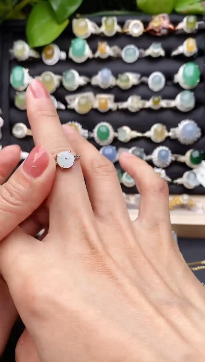 【闪购商品】翡翠戒指银S925镶嵌缅甸天然A货翡翠66  1-9