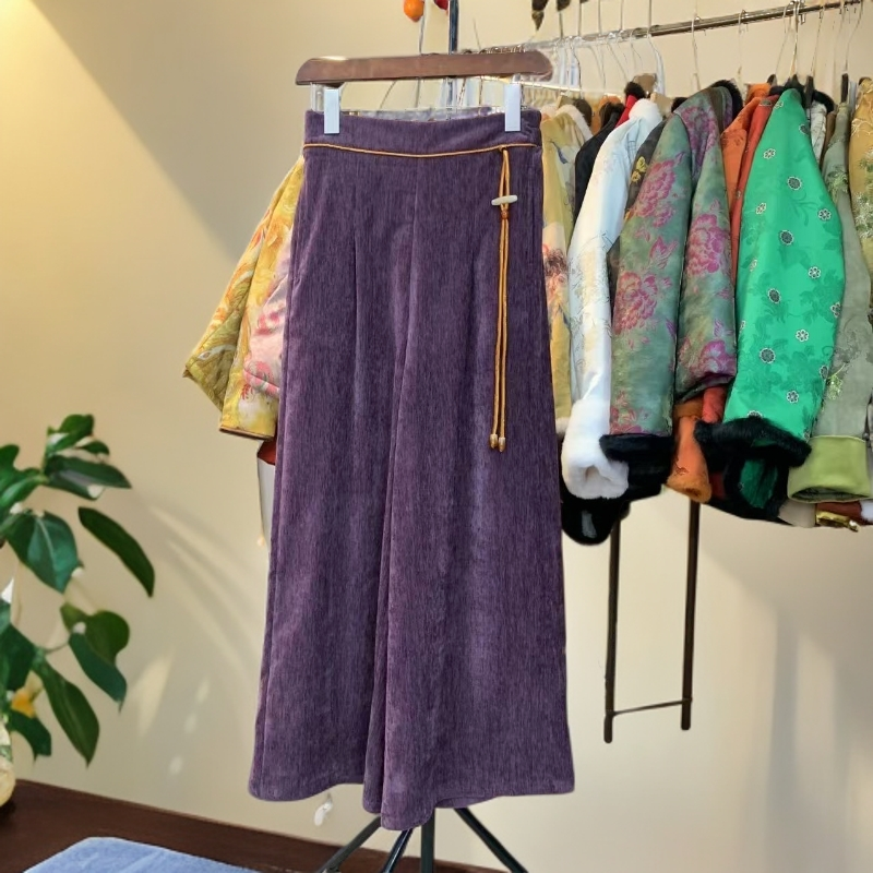 重磅雪尼尔玉石流苏高腰显瘦百搭直筒阔腿裤2025冬季新品原创正版