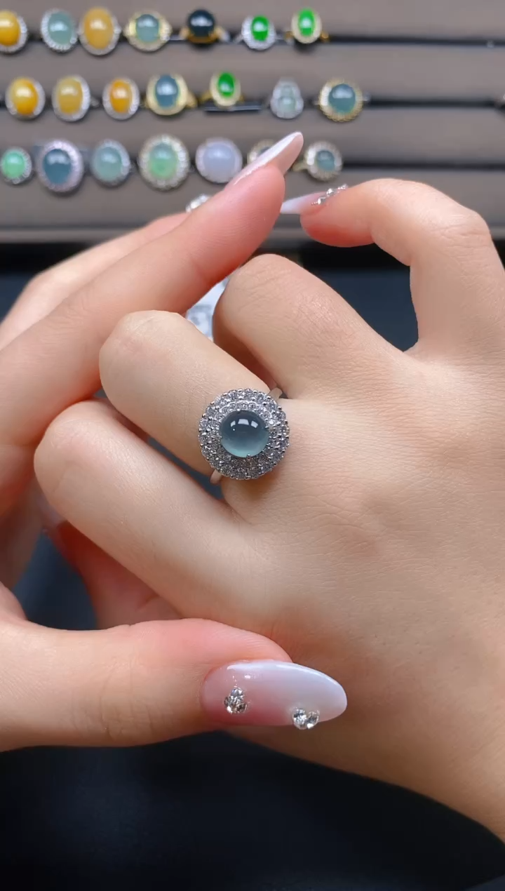 翡翠戒指银S925镶嵌50