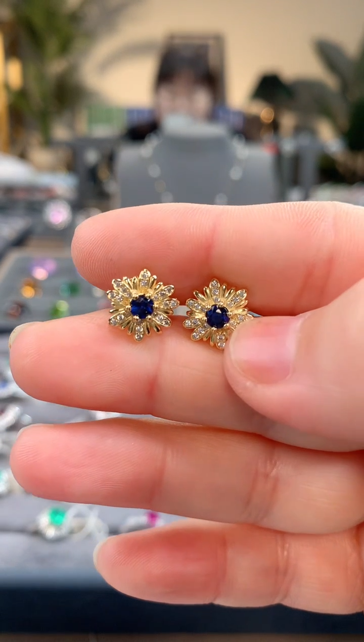 【闪购商品】蓝宝石耳饰银S925镶嵌蓝宝石