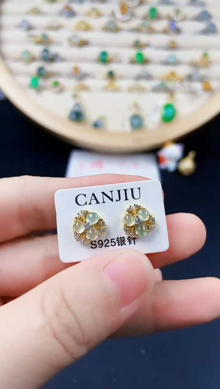 【闪购商品】翡翠耳饰银S925镶嵌12656
