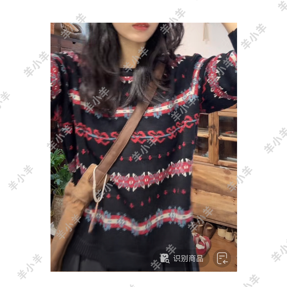 【羊小羊】274 针织长袖早秋老钱风圆领毛针织衫夏季春秋小香风秋季