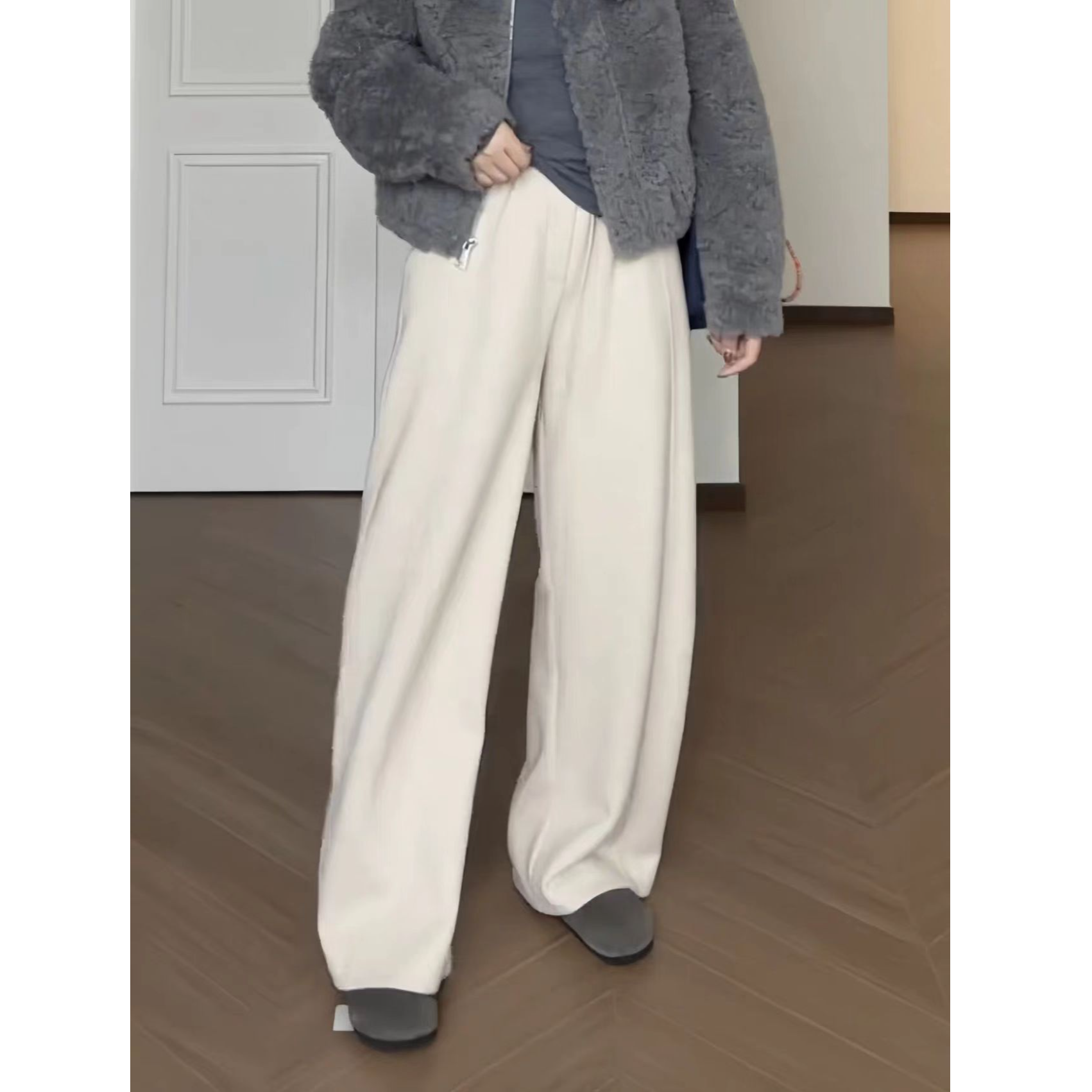 【杏运裤】 胖mm高腰阔腿显瘦百搭高腰宽松秋冬休闲糯米裤-DM559-1