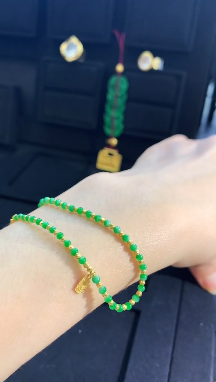 【闪购商品】翡翠手链18K金镶嵌手链