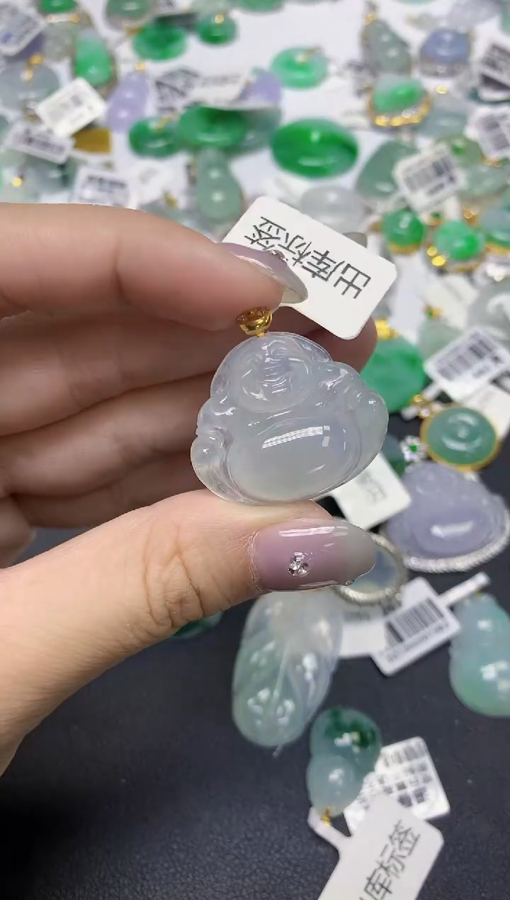 颈饰18K金镶嵌翡翠天然缅甸翡翠A货百元以上9元证书费自理