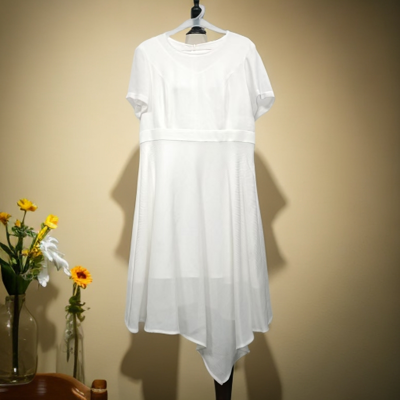 夏季圆领白色连衣裙F361