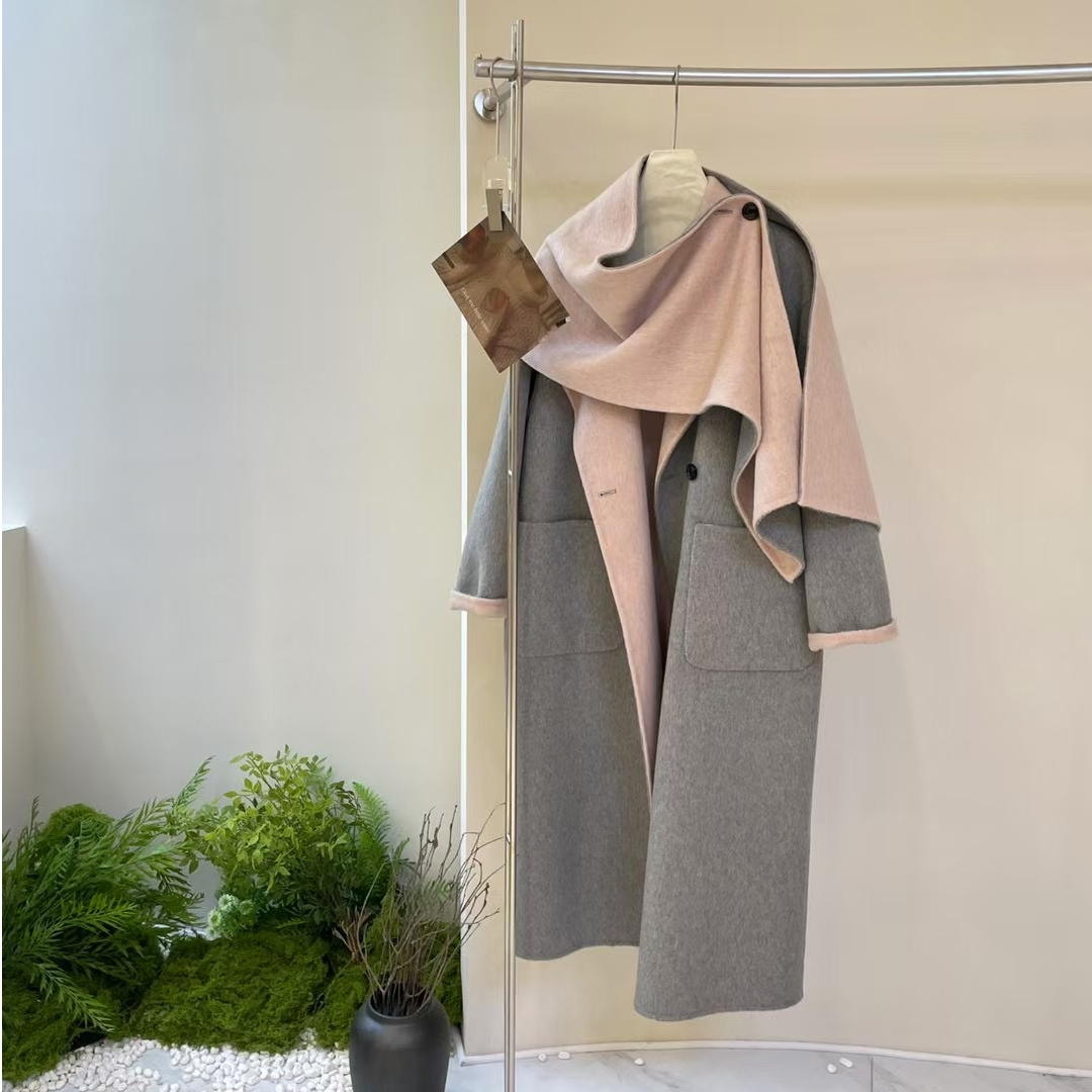 2024年新款羊绒外套围巾款双面可穿羊毛宽松气质长款毛呢外套