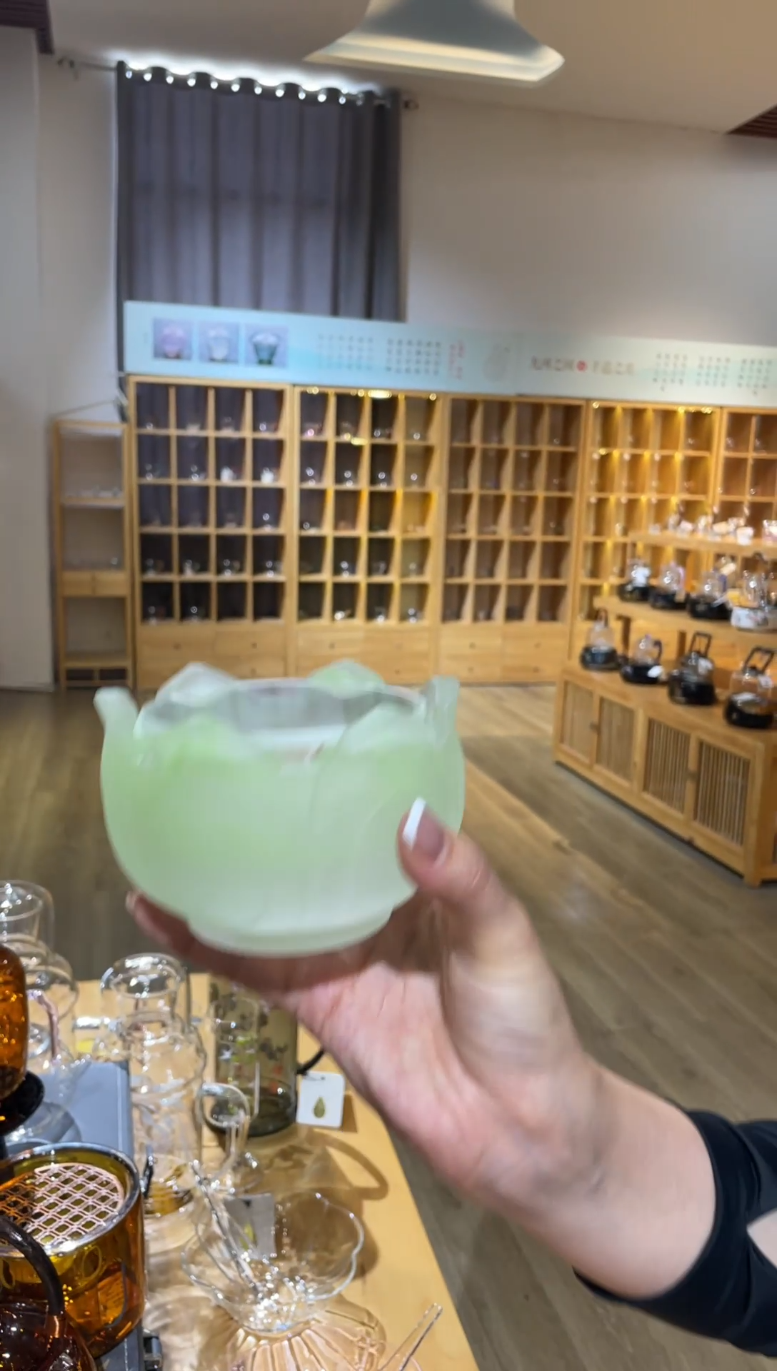 琉璃手工艺品琉璃温茶器绿色莲花啊