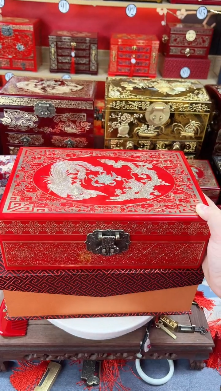 【闪购商品】28厘米双层掐丝丝螺钿大红龙凤呈祥