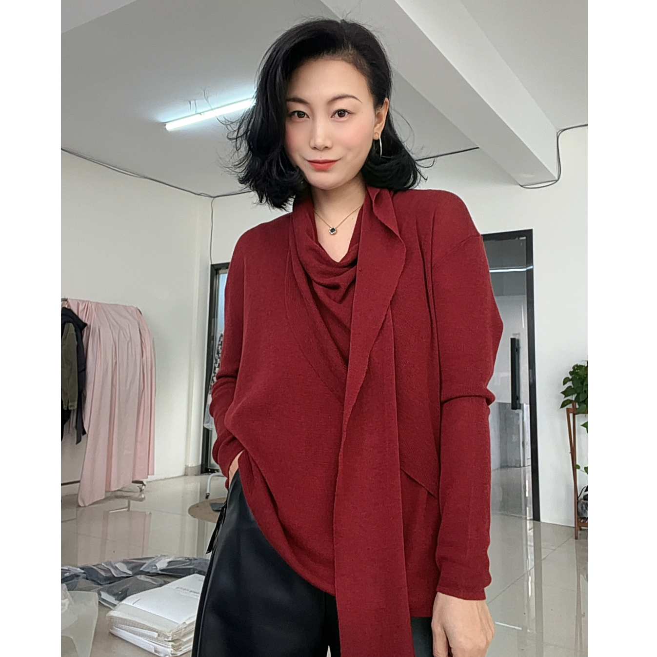 怦然心动2025 雅高小众设计毛针织秋冬短上衣设计感慵懒法式飘带