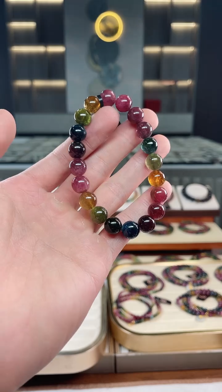 未镶嵌透体老矿碧玺彩虹单圈手串9mm+碧玺多样性发一条xion