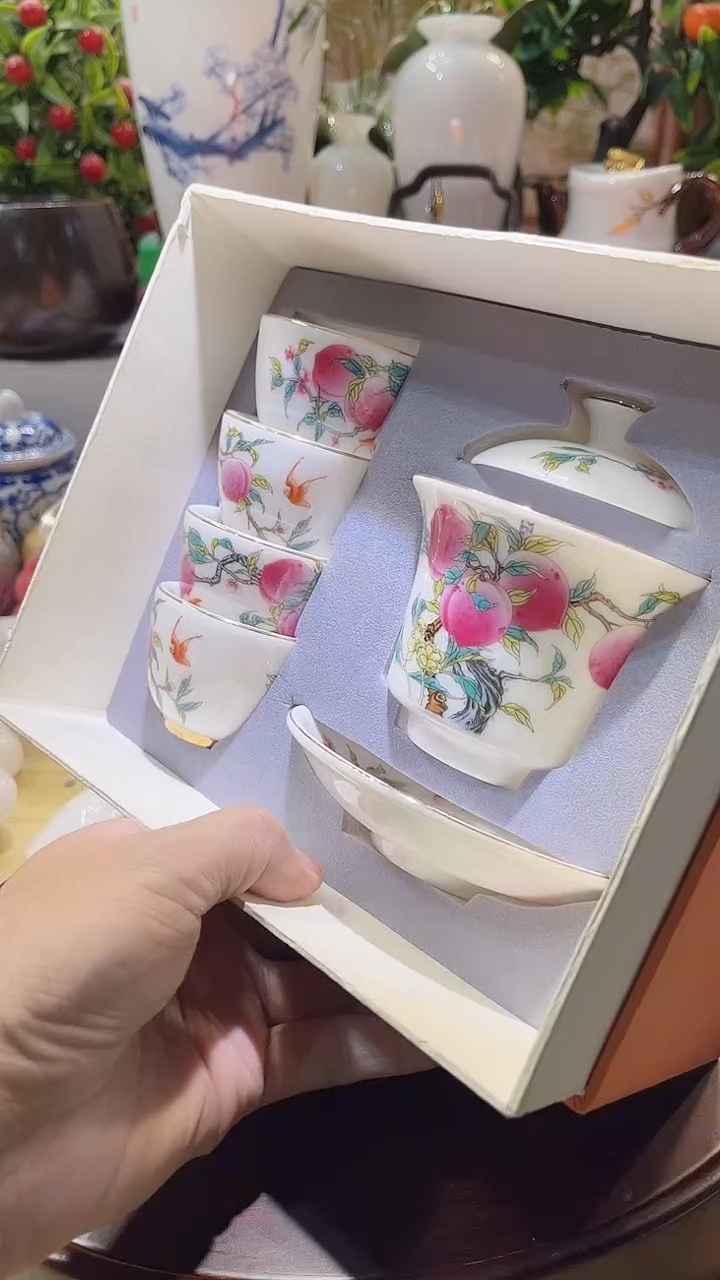 瓷片德艺茶器直播间@@九桃盖碗4杯