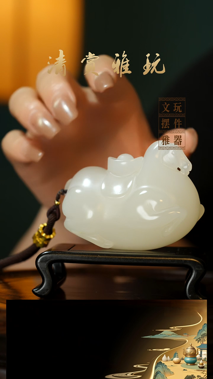 玉《马上有钱》手把件摆件
