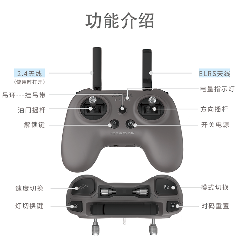 APEX/阿派斯ELRS小灰控500毫瓦支持真机支持大疆虚拟飞行等模拟器