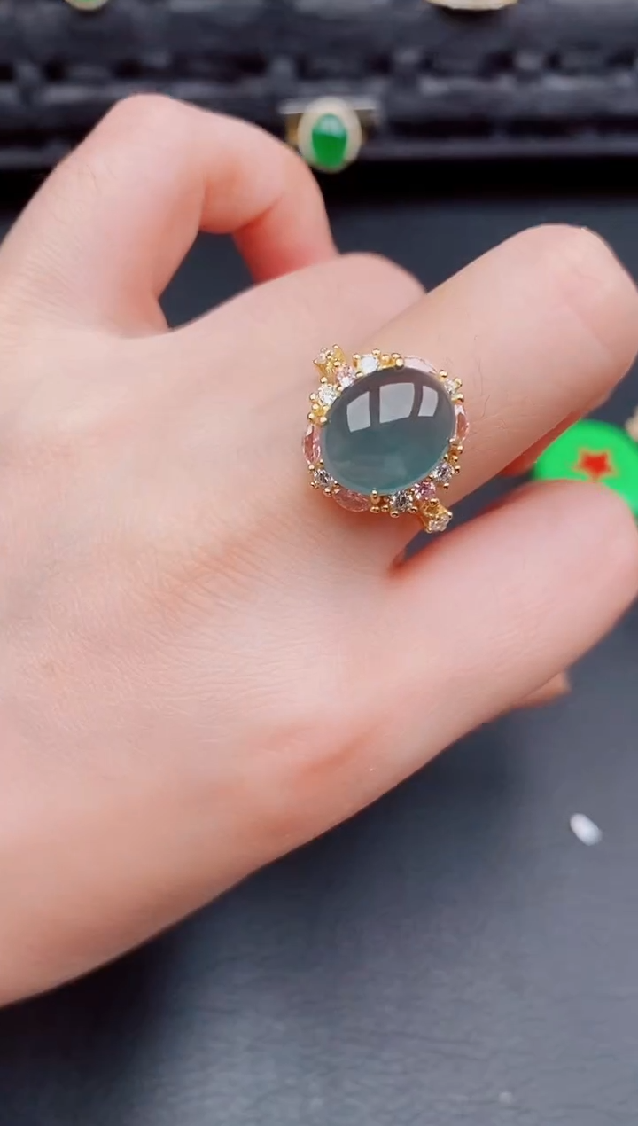 【闪购商品】翡翠戒指银S925镶嵌天然a货翡翠342