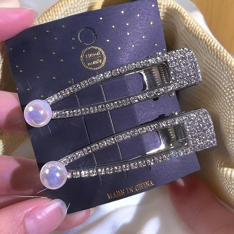 低奢发夹气质时尚发卡韩版网红百搭简约紫色满钻钻发夹素款网红