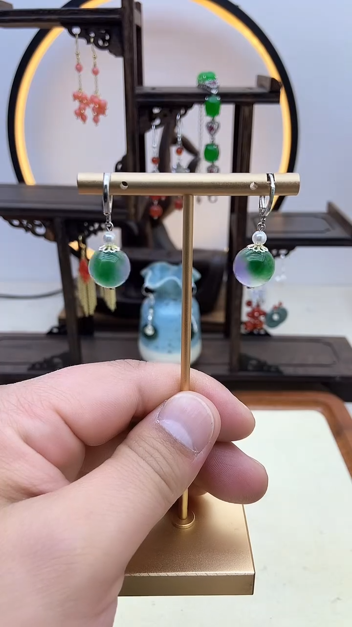 【闪购商品】翡翠耳饰银S925镶嵌65号