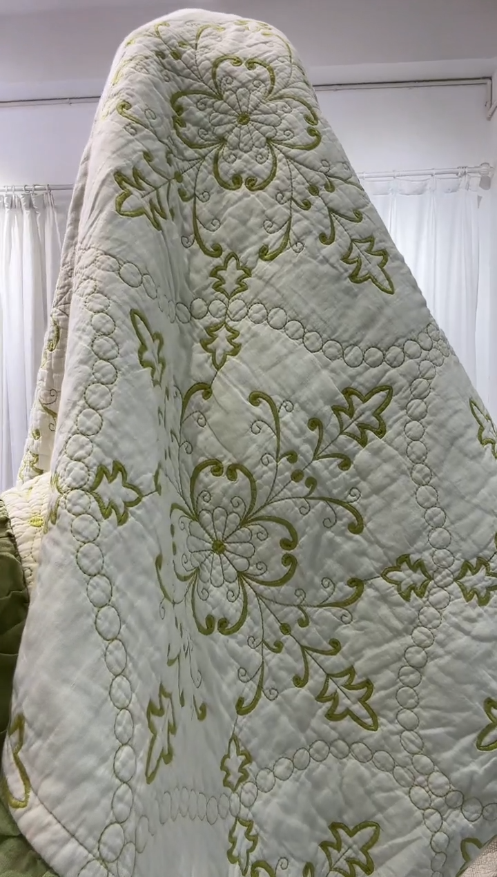 棉230*250纯棉床盖107号绿色正品无暇