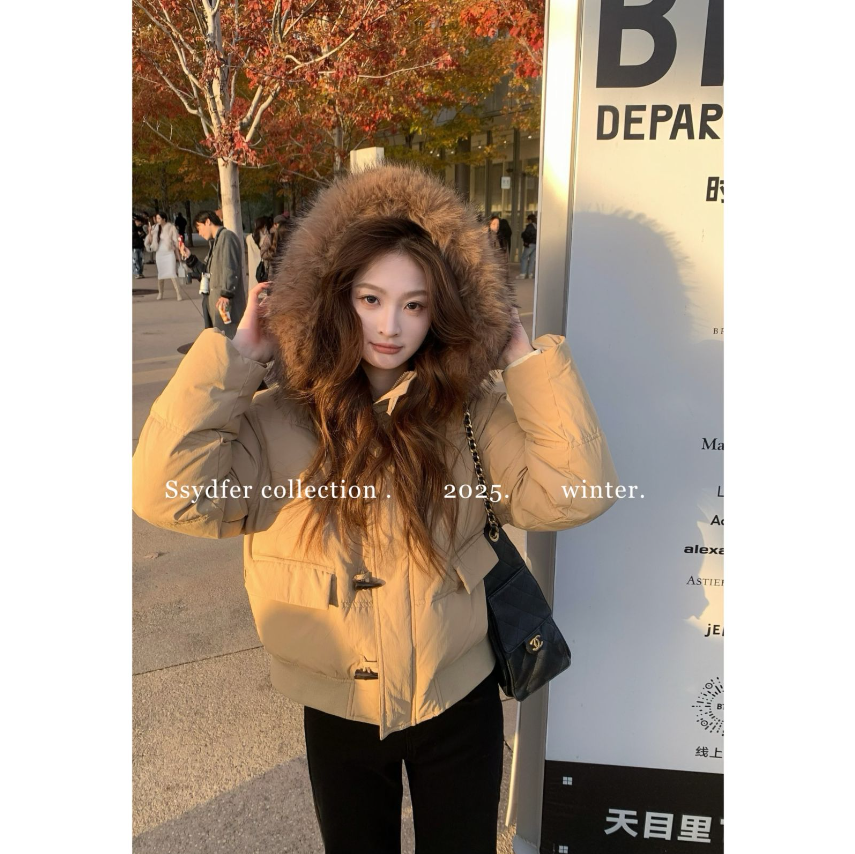 SSYDFER【辛基雪屋】新国标90%白鸭绒毛领羽绒服牛角扣气质百搭