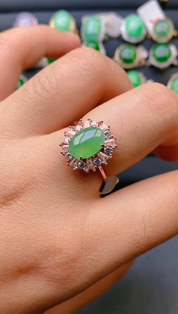 【闪购商品】翡翠戒指银S925镶嵌天然A货翡翠1