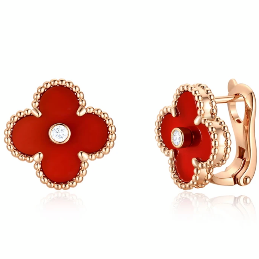 925银耳饰 《高定版本》四叶草有主石 耳钉