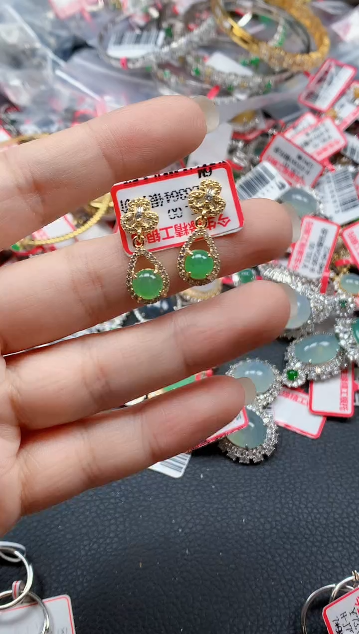 银S925镶嵌戒指翡翠天然A货缅甸翡翠