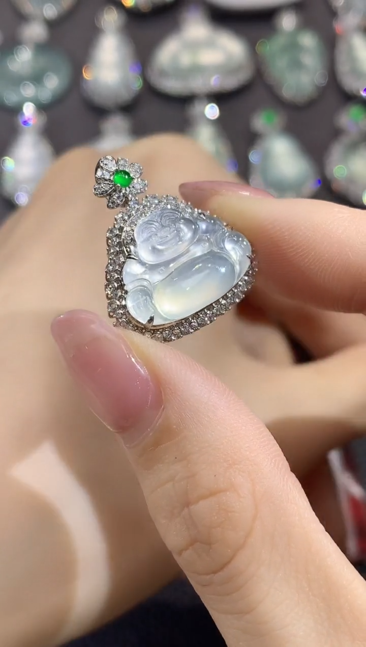 吊坠(不含链)18K金镶嵌翡翠C19翡翠