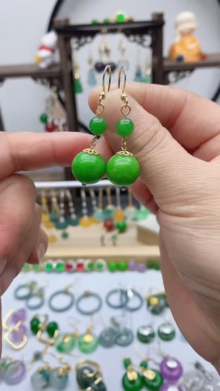 14K金镶嵌翡翠耳饰37翡翠