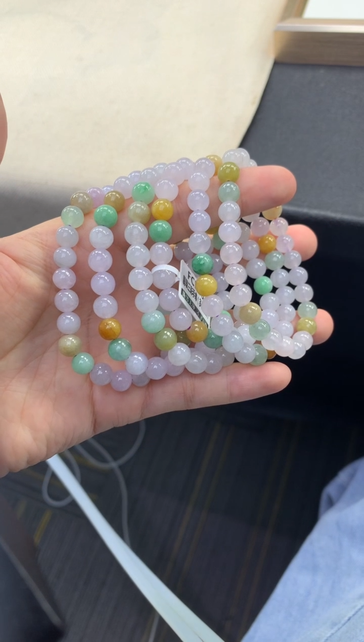 未镶嵌手串翡翠FC530 翡翠三彩手串 多样性发其一