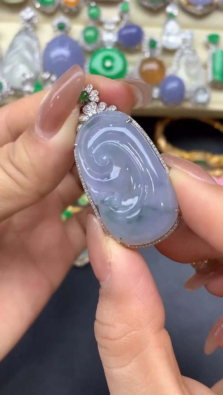 颈饰18K金镶嵌翡翠343-中国好珍宝