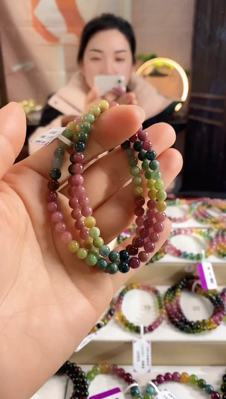 未镶嵌手链碧玺G2489三圈颜色微差