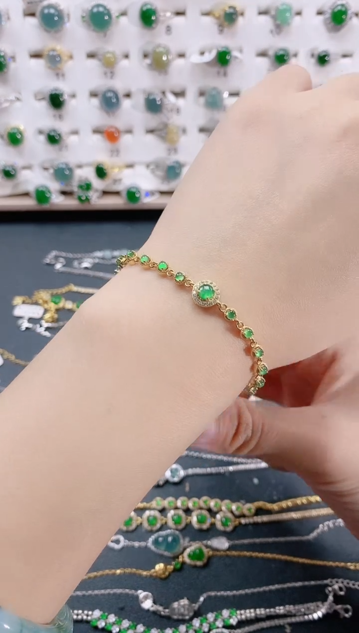 【闪购商品】翡翠手链银S925镶嵌天然翡翠