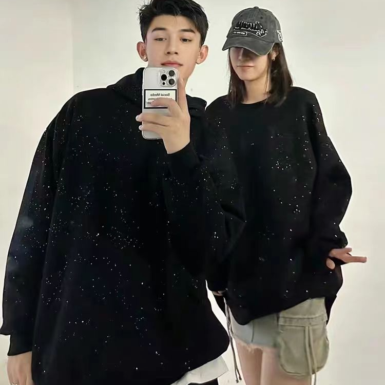 痞帅春秋款满天星连帽卫衣男女款春秋季情侣衣服美式潮牌复古外套