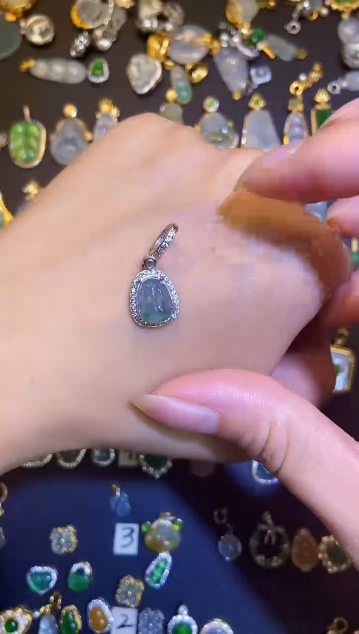 翡翠银S925镶嵌吊坠(不含链)1