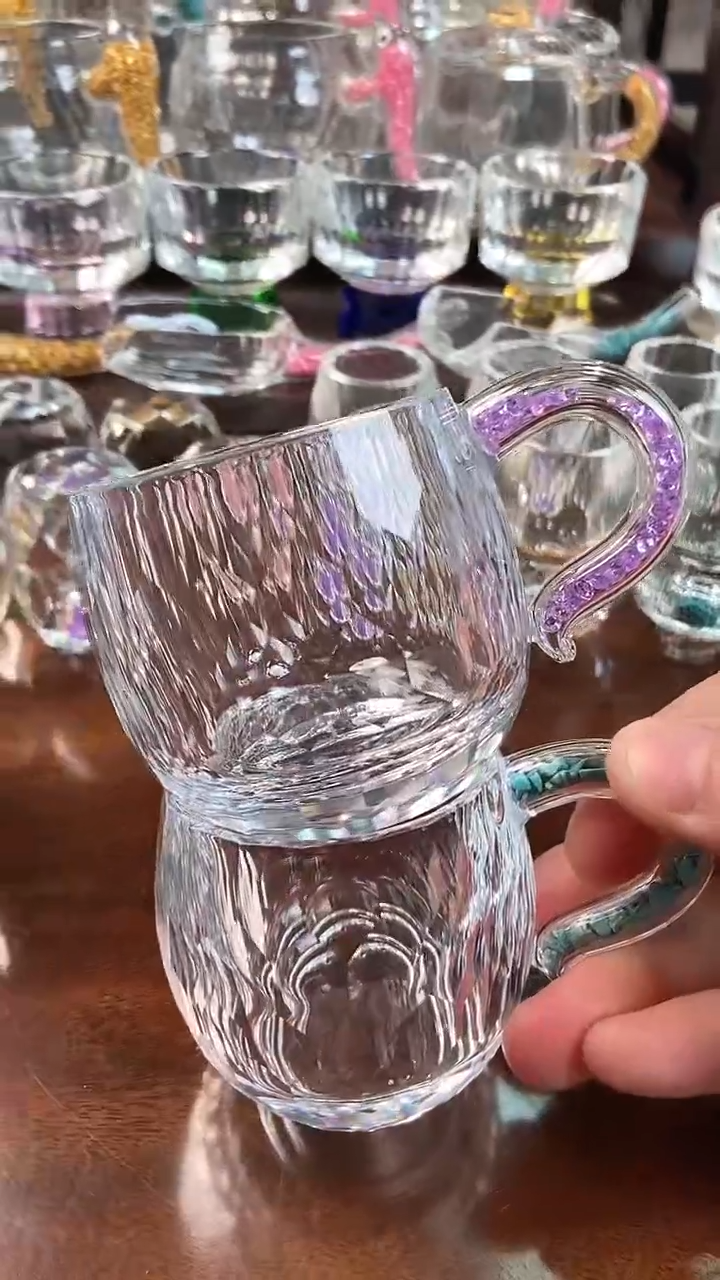 【闪购商品】玺宴新款水晶弯把小茶碗绿松石+紫罗兰