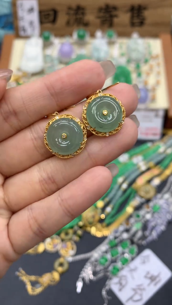 【闪购商品】翡翠耳饰18K金镶嵌95-中国好珍宝
