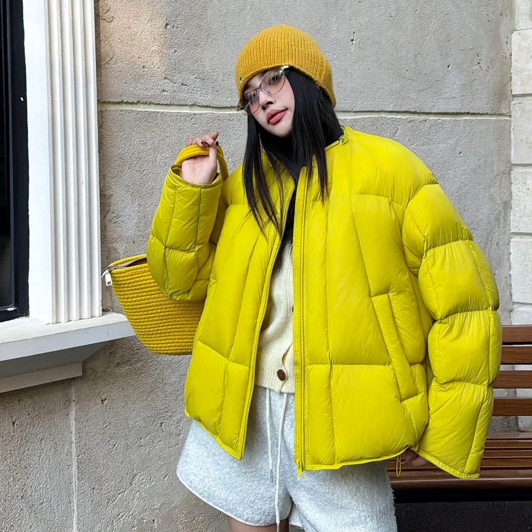 新国标90白鸭绒2025年新款韩版圆领宽松泡芙羽绒服女中长款加厚06