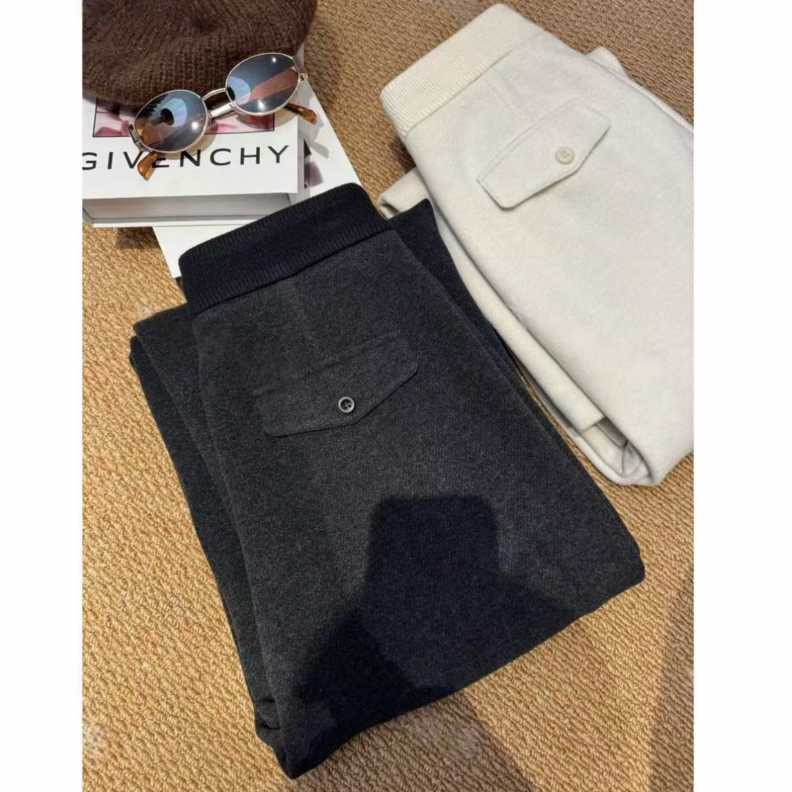 【专柜正品】羊毛直筒裤冬新款中高腰显瘦休闲加绒加厚阔腿女裤7500