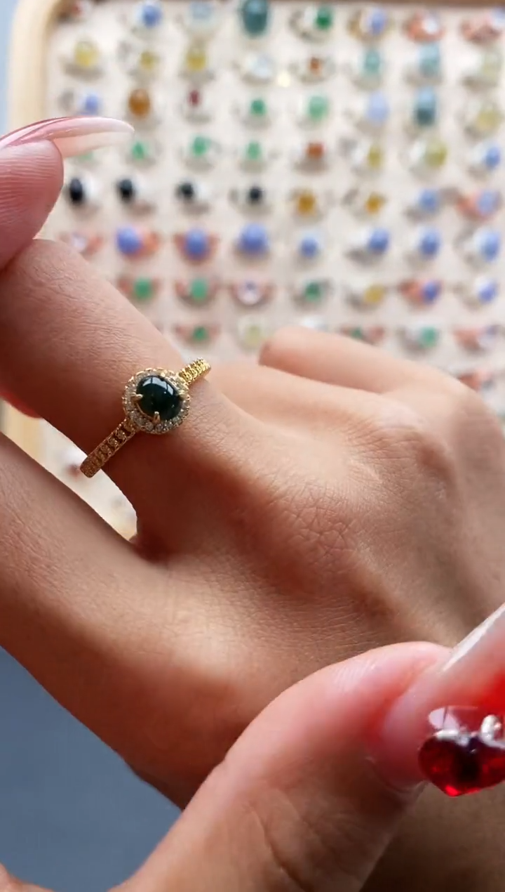 【闪购商品】翡翠戒指银S925镶嵌缅甸天然A货翡翠222 3+2